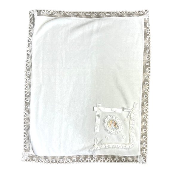 My Baptism Blanket White Christening Blanket Cotton/Fleece With Lace Trim - Picture 7 of 8